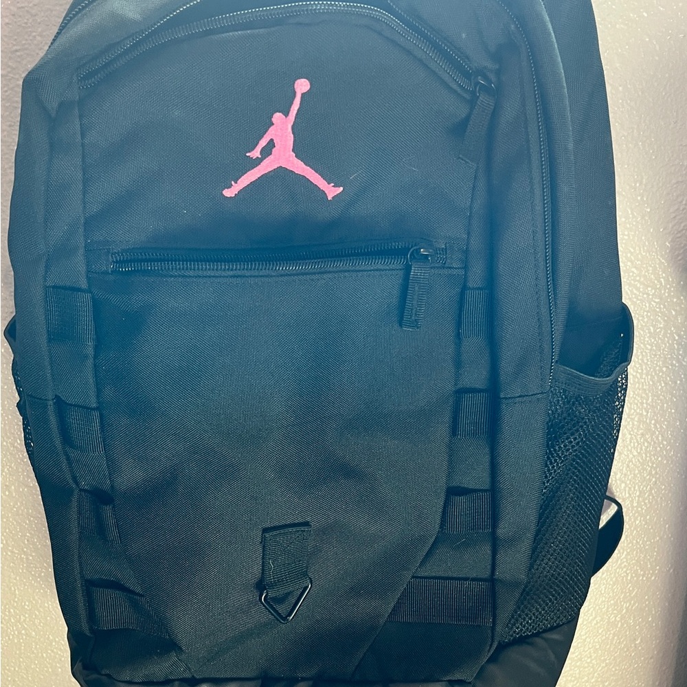 Jordan Backpack in Black with Pink Logo